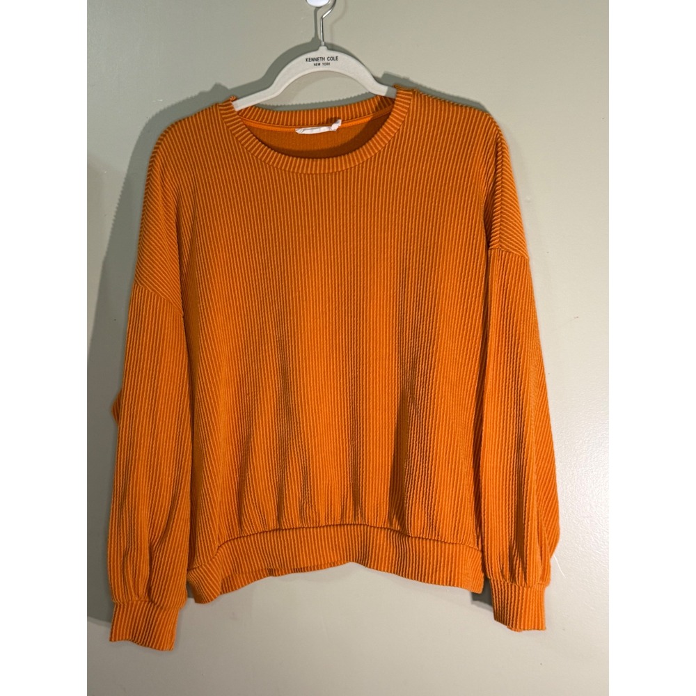 Lush Orange Ribbed Knit Crewneck Sweater Oversized Slouchy Top Small